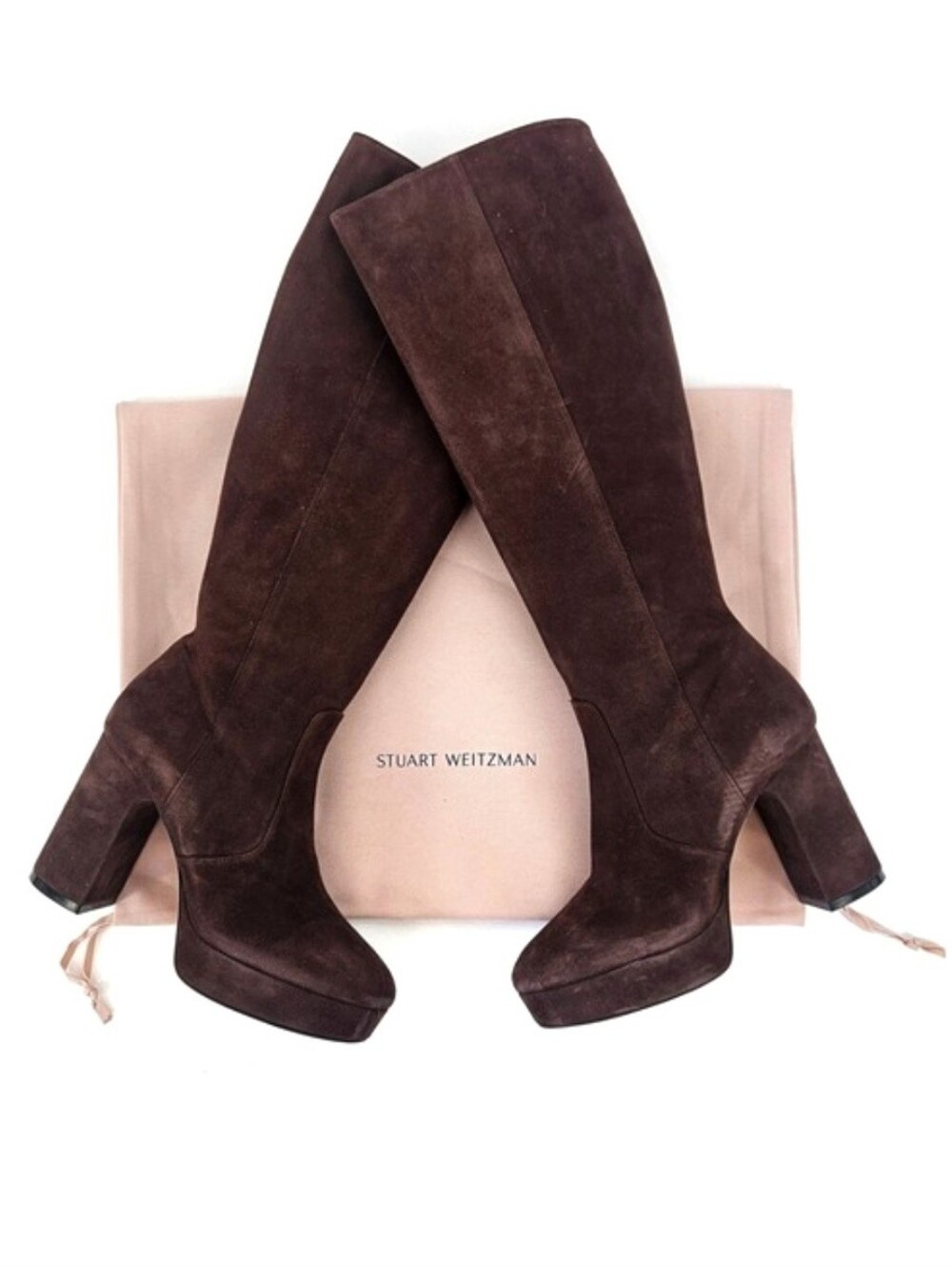 Stuart Weitzman Dayna Walnut Brown Suede Platform Knee High Boots 7B SJ461